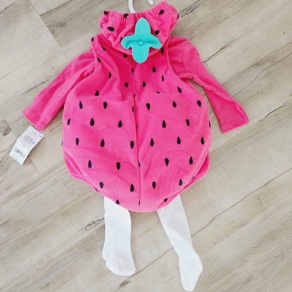 Carter's Baby Strawberry Halloween Costume 6/9 12 Month Tights Fruit Warm Fleece - Picture 2 of 5
